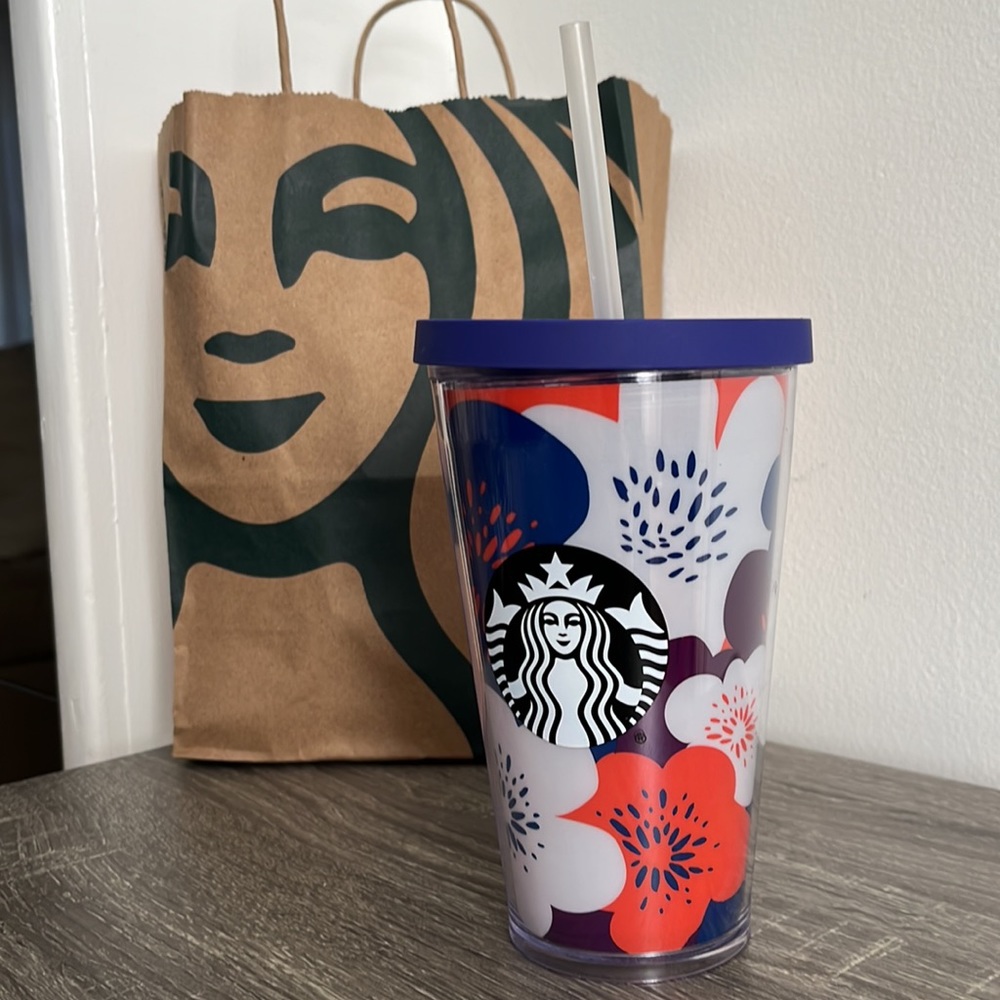 🧡💜❤️💙Starbucks NWT 2016 Floral Spring Flowers Acrylic Cold Cup 16 fl oz